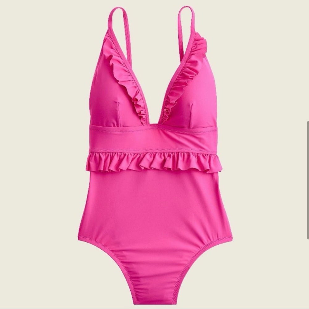 J. Crew pink ruffle one piece swimsuit, size 16